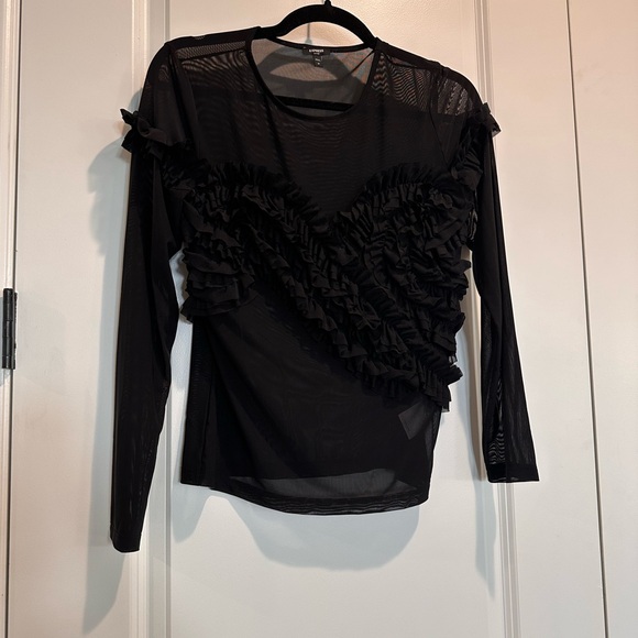 Express Black Mesh Ruffle Blouse - Picture 3 of 6